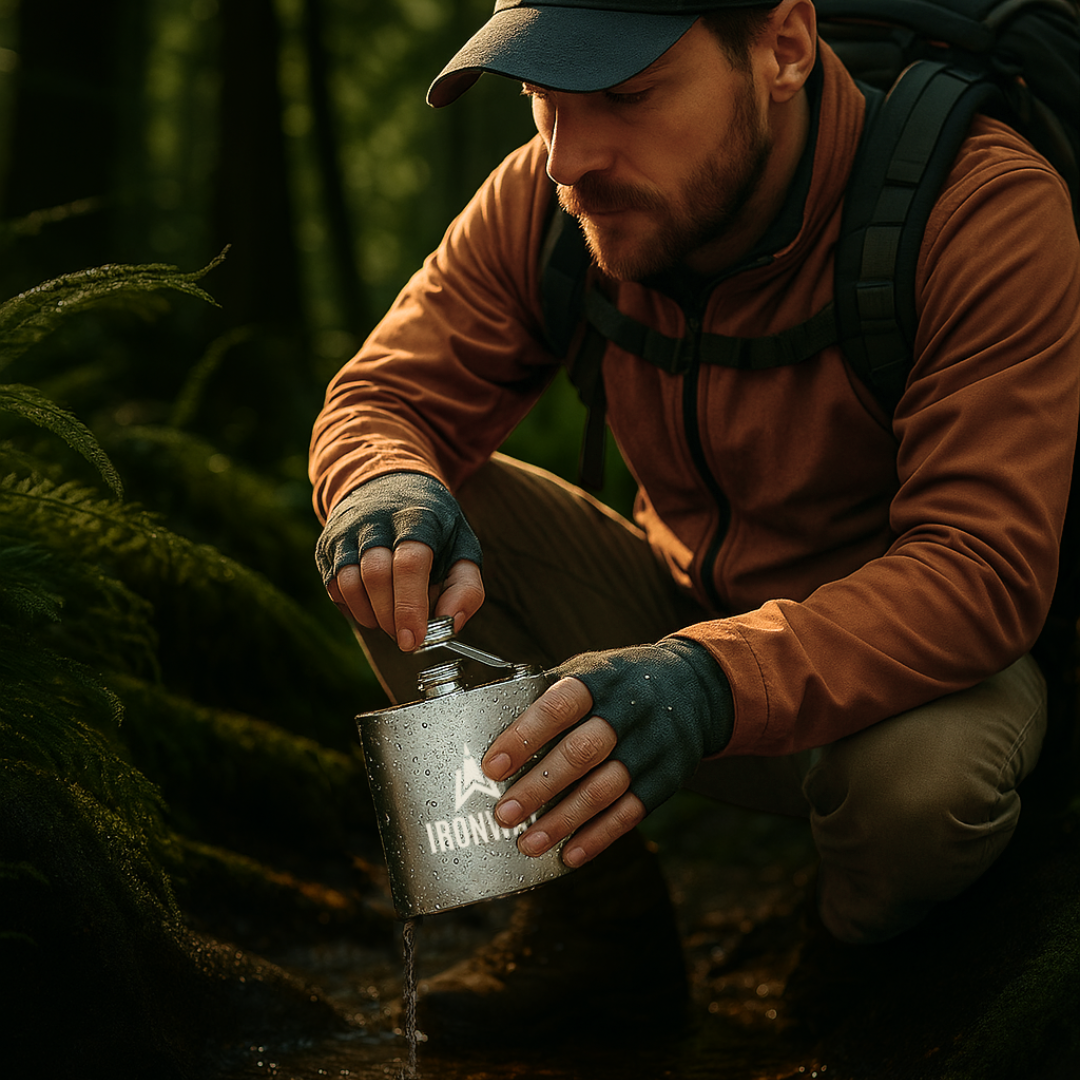 Abenteuerflasche – Edelstahl Taschenflasche für Entdecker