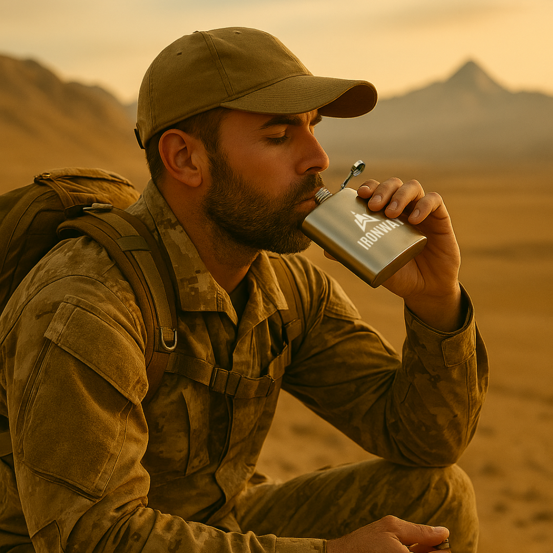 Abenteuerflasche – Edelstahl Taschenflasche für Entdecker