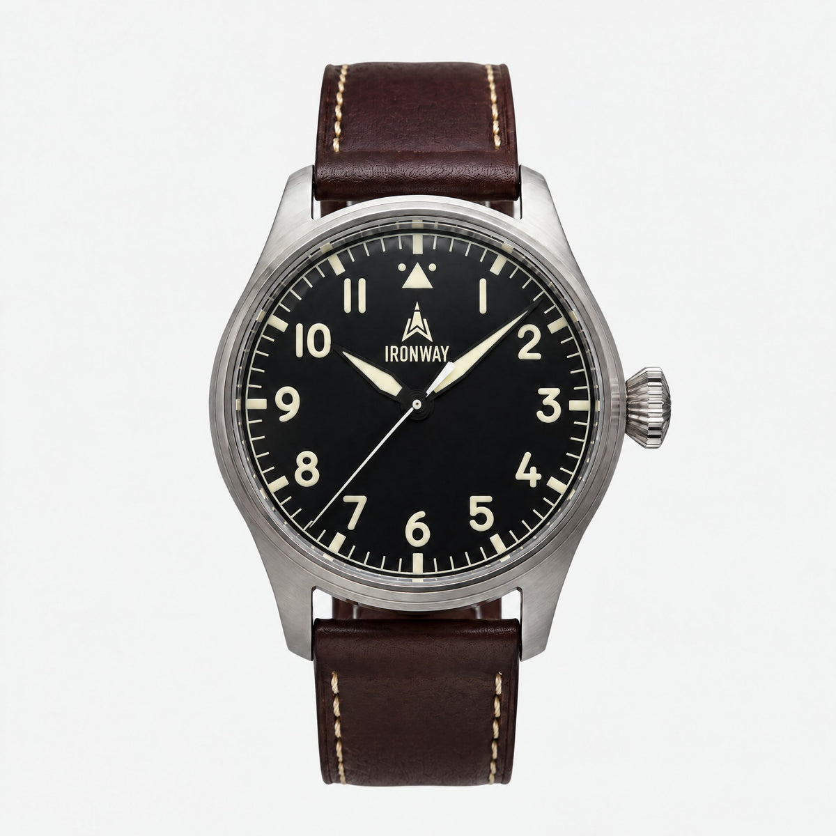 Pilot Watch 41 with black dial and brown leather strap, also available in Warhawk, Contrail and Blackbird